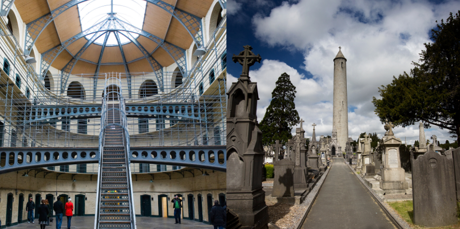 View of Glasnevin cemetery and Kilmainham Gaol in Dublin.