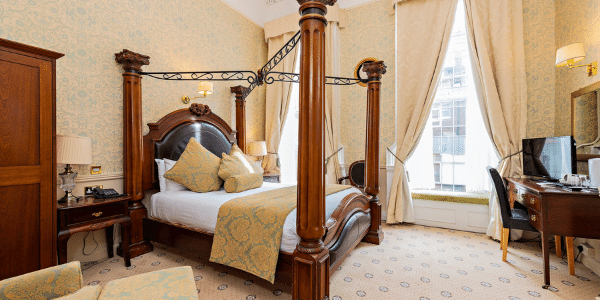 Heritage Bedroom at The Castle Hotel Dublin with Four Poster Bed and Georgian Windows