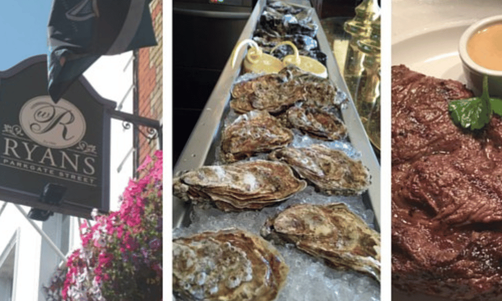 Ryan's of park gate street sign and oysters and steak